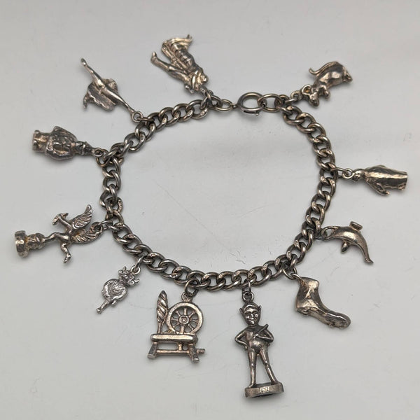 British vintage silver charm bracelet 46g